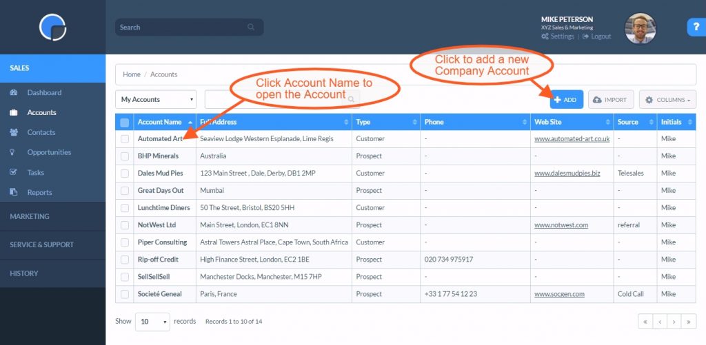 Opening a Company Account - CRM getting started