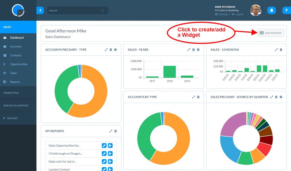 Custom Dashboard Widgets | Really Simple Systems CRM