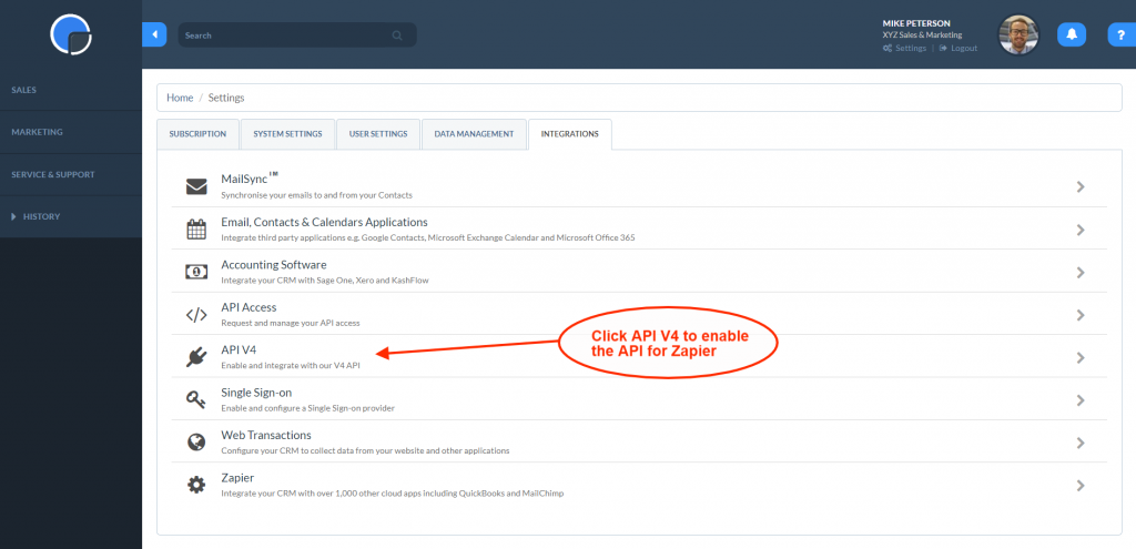 Enable the API V4 in your CRM