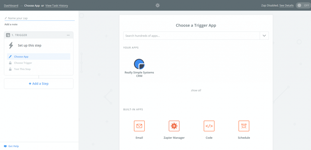 Create a Zap in Zapier for Really Simple Systems CRM