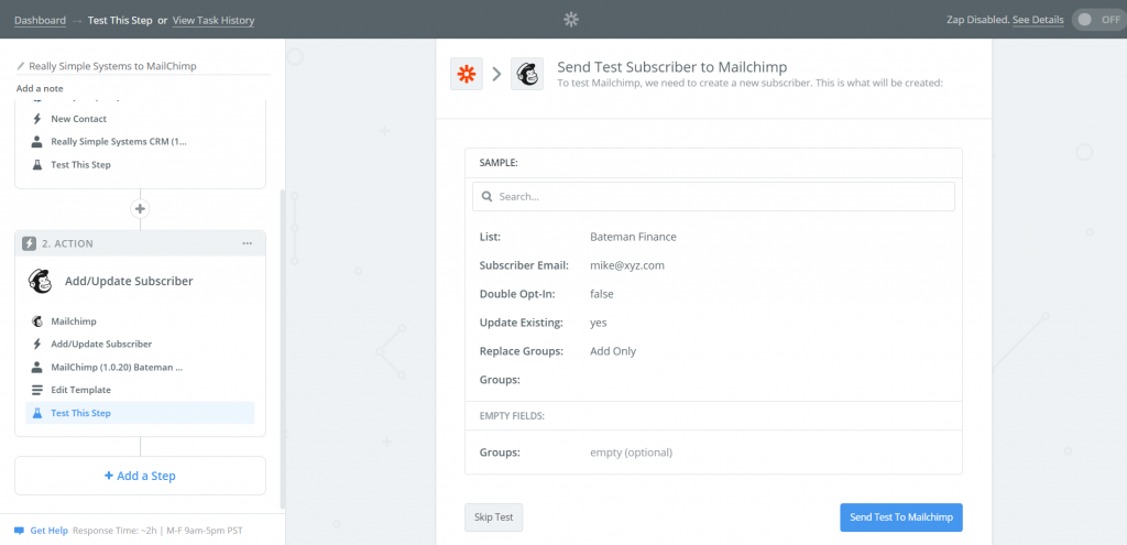 Create a Zapier connect with Really Simple Systems and MailChimp