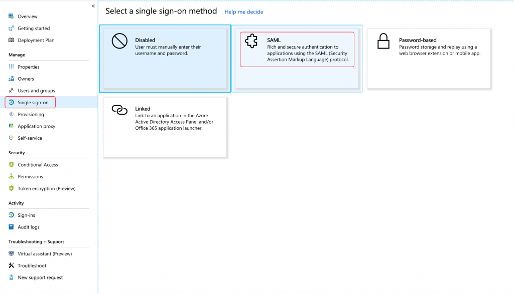 Azure single sign on SAML